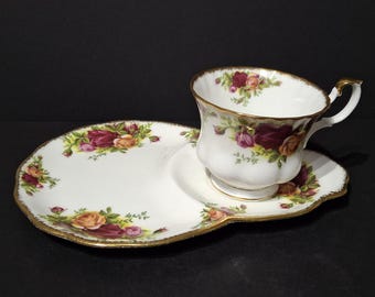 Royal Albert Old Country Roses Tennis plate and teacup, bone china made in England.