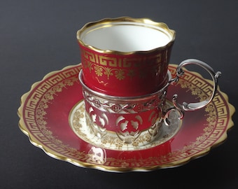Aynsley  Demi-Tasse Cup and Saucer With Birks Sterling Cup Holder