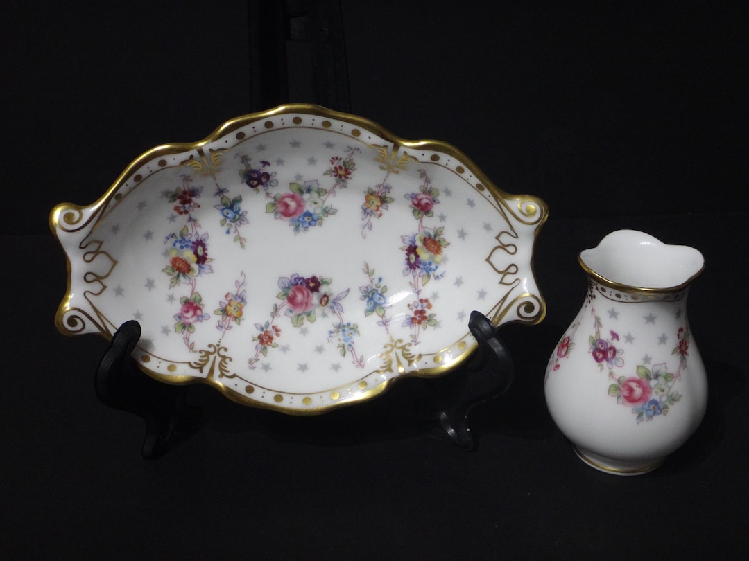 Royal Crown Derby, Royal Antoinette, Trinket Dish and Pot Vase
