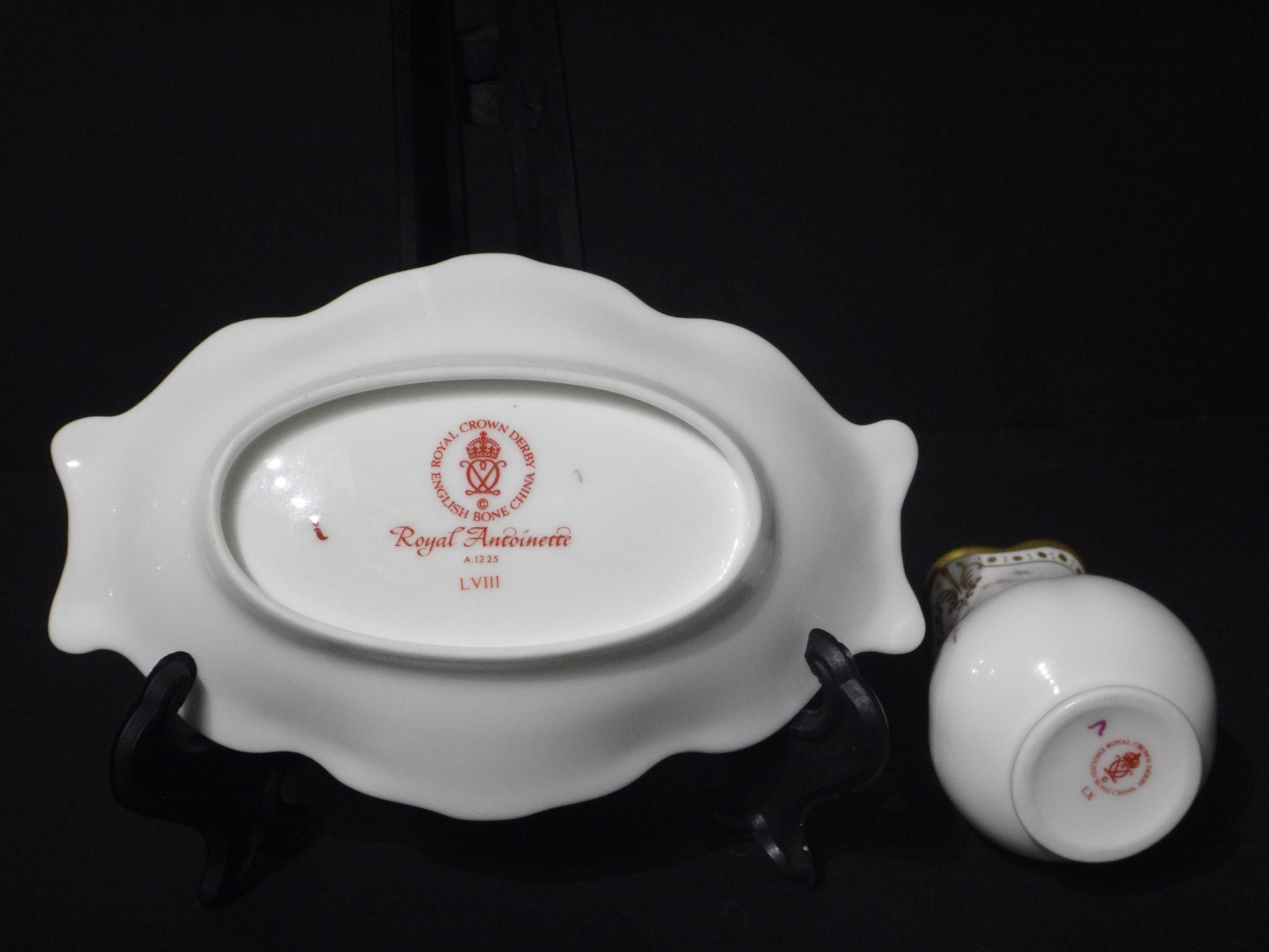 Royal Crown Derby, Royal Antoinette, Trinket Dish and Pot Vase