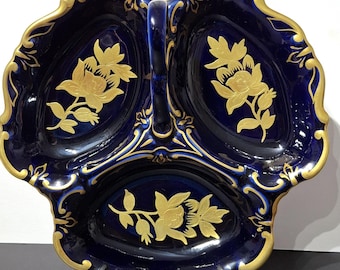 Vintage 1940's Cobalt Blue 3 Section Divided Dish JLMENAU Graf Von