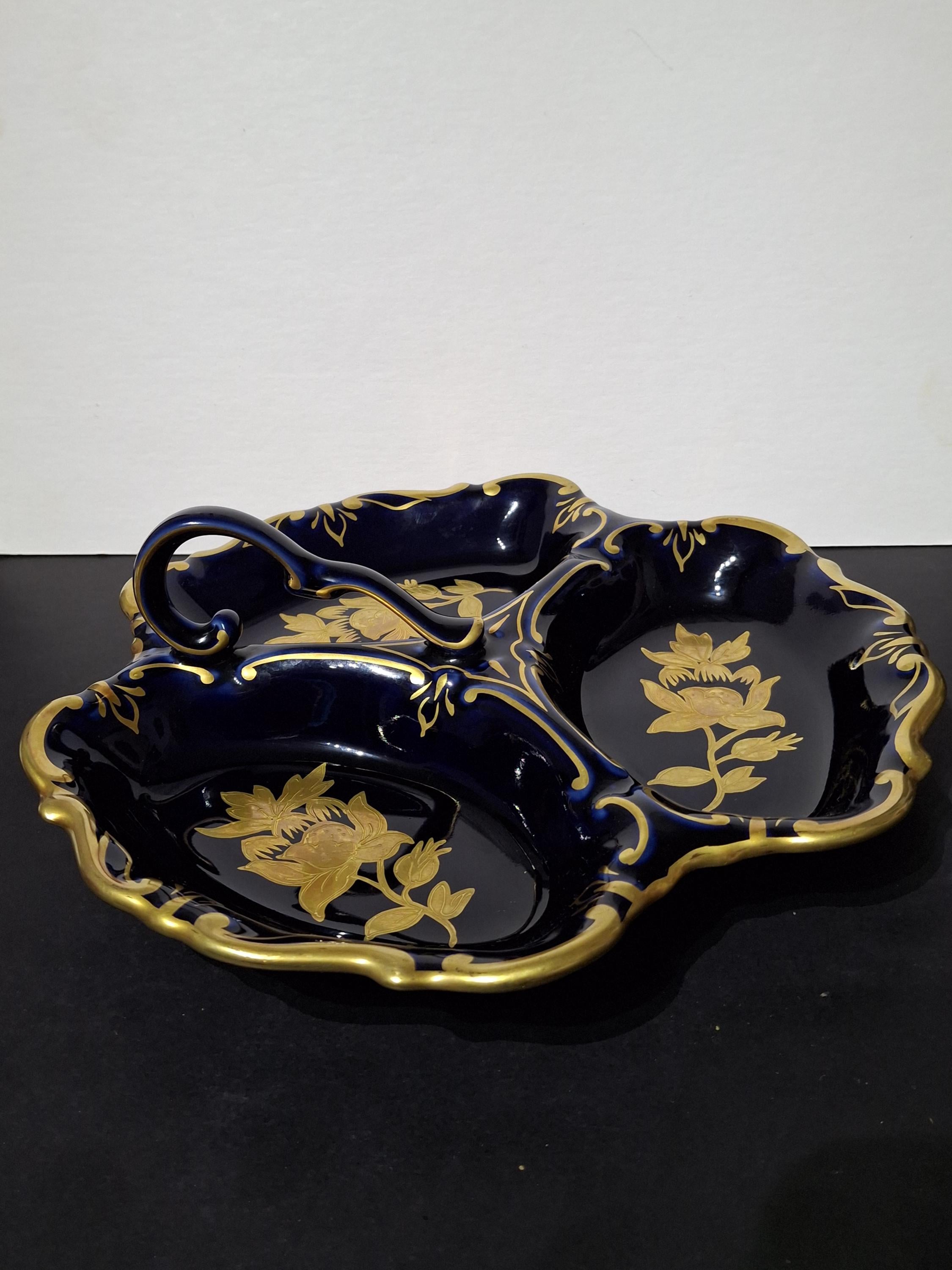 リョウ12,443 DW-5700 黒銀金青 wbのみ Vintage 1940's Cobalt Blue 3 Section Divided Dish JLMENAU Graf Von