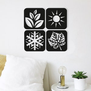 Vier seizoenen houten kunst aan de muur, geometrische 4 seizoenen muur decor teken, houten minimalistische muur opknoping van de lente, zomer, herfst, herfst, winter
