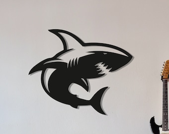 Angry Shark Wood Wall Art, Geometric Wall Decor Shark Figure, 3D Minimalist Shark Sign Wooden Wall Hanging