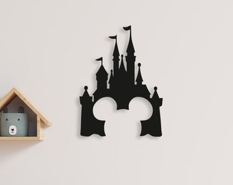 Disney Castle Wood Wall Art, Geometryczna dekoracja ścienna Myszki Miki, 3D minimalistyczna drewniana wisząca do pokoju dziecięcego