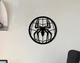 Spiderman Web Wood Wall Art, Geometric Spiderman Logo Wall Decor, 3D Minimalist Spiderman Circle Wooden Wall Hanging
