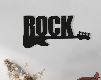 Guitar & Rock Music Wood Wall Art, Geometric Rock'n Roll Wall Decor Sign, 3D Musical Wooden Guitar Sign Wall Hanging