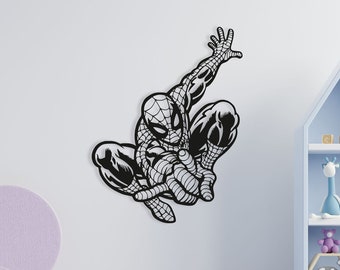 Spiderman houten muurkunst, geometrische superheld wanddecoratie, 3D minimalistische kwekerij Spider Man houten ophanging