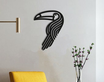 Toucan Bird Wood Wall Art, Geometric Parrot Wall Decor Sign, 3D Minimalist Tropical Bird Wooden  Hanging