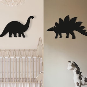 Dinosaur Nursery Wood Wall Art, Geometric Stegosaurus & Braquiossauro Wall Decor, 3D Minimalist Dino Wooden Wall Hanging