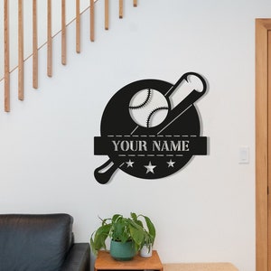 Baseball Monogram Wood Wall Art, Customized Bat Wall Decor, Wooden Personalized Baseball Name Sign Wall Hanging, Gift for Baseball Players