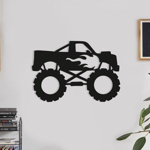 Monster Truck Sign Wood Wall Art, Geometric Hot Wheels Wall Decor, 3D Big Car Sign Wooden Hanging