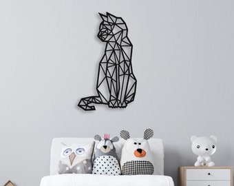 Cat Wood Wall Art, Wall Decor Geometric Animal Figure, 3D Minimalist Wooden Wall Hanging