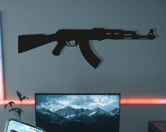 AK-47 木製ウォールアート、幾何学的なカラシニコフ壁装飾フィギュア、3D ミニマリスト木製 CS-GO ライフル壁掛け