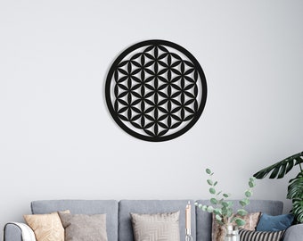 Flower of Life Wood Wall Art, Wall Decor Geometric Seed Flower Figure, 3D Minimalist Wooden Wall Hanging