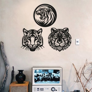 Tigers Wood Wall Art, Geometric Tiger Face Wall Decor Sign, 3D Wooden Tiger in Circle Wall Hanging