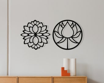 Lotus Flower Wood Wall Art, Geometric Water Lily Wall Decor Sign, Wooden Minimalist White Lily Wall Hanging