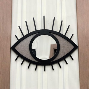 Art mural Evil Eye avec plexiglas ressemblant à un miroir, décor mural géométrique du troisième œil boho, all-seeing eye suspendu en bois style bohème