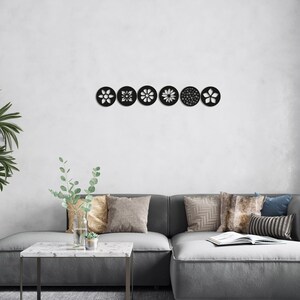 Mandala floral Wood Wall Art Set de 6, decoración de pared geométrica figura de flores, botánico 3D minimalista Zen Yoga colgante de madera