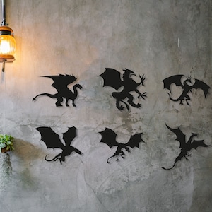 Dragons Wood Wall Art, Geometric Dragon Silhouette Signs Epic Wall Decor, 3D Minimalist Wooden Dragon Figure Shape Wall Hanging