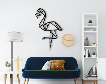 Flamingo Wood Wall Art, Decorazione murale Figura animale geometrica, 3D Minimalista in legno Appeso a parete