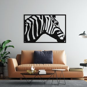 Zebra Wood Wall Art, Wall Decor Geometric Framed Zebra Figure, 3D Minimalist Wooden Animal Wall Hanging