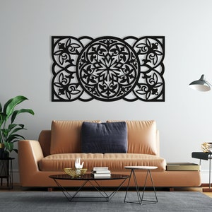 Arte de pared de madera con patrón floral, decoración de pared de mandala Figura fractal geométrica, 3D minimalista Zen Yoga colgante de pared de madera