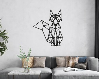 Fox Wood Wall Art, Wall Decor Geometric Animal Figure, 3D Minimalist Fox Shaped Wooden Wall Hanging