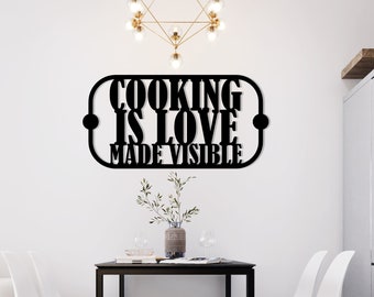 Cooking Sign Wood Wall Art, Wall Decor Geometric Quote of "Cooking is Love Made Visible", 3D Minimalist Wooden Wall Hanging