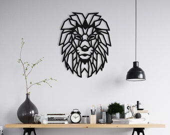 Lion Head Wood Wall Art, Wall Decor Geometric Lioness Figure, Lion 3D Minimalist Wooden Wall Hanging