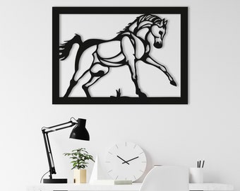 Framed Horse Wood Wall Art, Wall Decor Geometric Horse Figure, 3D Minimalist Wooden Wall Hanging