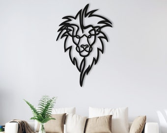 Lion Wood Wall Art, Wall Decor Geometric Animal Figure, 3D Minimalist Wooden Wall Hanging