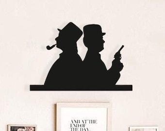 Arte de parede de madeira de Sherlock Holmes, decoração de parede geométrica Dr Watson, detetive de crime minimalista 3D pendurado em madeira