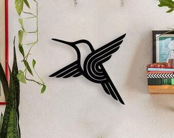 Linear Hummingbird Wood Wall Art, Geometric Hummingbird Wall Decor, 3D Minimalist Elegant Hummingbird Wooden Wall Hanging