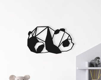 Söt pandaunge i trä, väggdekoration i geometrisk panda för barnrum, minimalistisk träväggbonad med panda