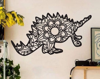 Mandala Dinosaur Wood Wall Art, Geometric Dinosaur Pattern Wall Decor, Stegosaurus Sign Wooden Hanging