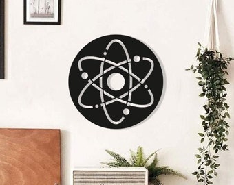 Atom Orbits Wood Wall Art, Geometric Quantum Physics Wall Decor, 3D Minimalist Wooden Hanging Proton, Neutron, Electron