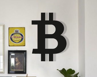 Bitcoin Wood Wall Art, Geometric Crypto Currency Wall Decor, Minimalist Bitcoin Logo Sign Wooden Hanging