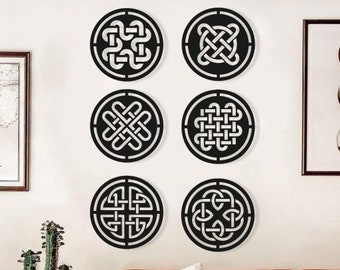 Circular Celtic Knots Wood Wall Art, Eternity Knots Wood Wall Decor Sign, Wooden Wall Hanging of Ancient Knots in Circles