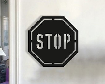 Stop Sign Wood Wall Art, Geometric Traffic Sign Wall Decor, 3D Minimalist Stop Symbol Logo Wooden Hanging