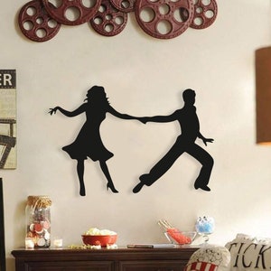 Tanzendes Paar Holz Wandkunst, Geometrische Tanzende Silhouetten Wanddeko, tanzende romantische Figuren Holz hängend, Geschenk für Tänzer