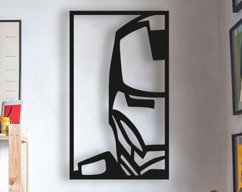 Iron Man Wood Wall Art, Geometric Iron Man Portrait Wall Decor, 3D Minimalist Iron Man Portrait Wooden Hanging