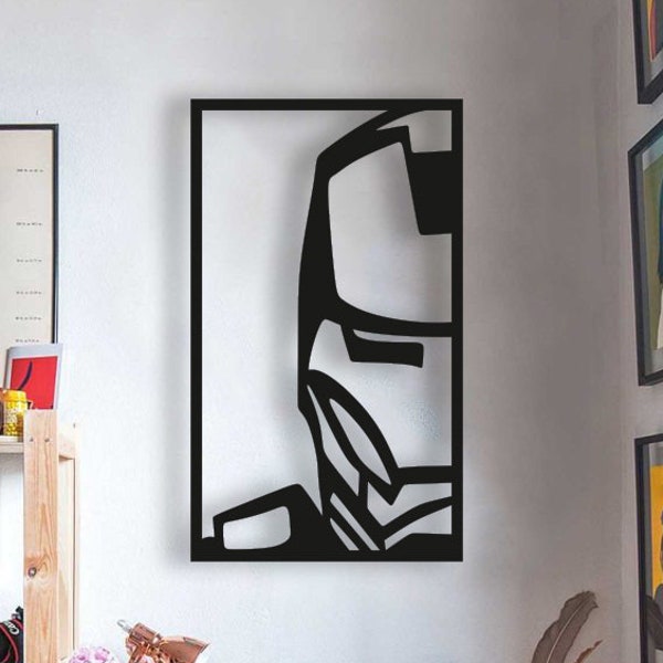 Iron Man Wood Wall Art, Geometric Iron Man Portrait Wall Decor, 3D Minimalist Iron Man Portrait Wooden Hanging
