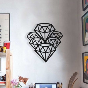 Diamonds Wood Wall Art, Geometric Jewelry Wall Decor, 3D Minimalist Gem Wooden Hanging