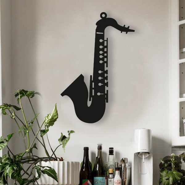 Saxophone Wood Wall Art, Geometric Sax Wall Decor, 3D Minimalist Saxhorn Wooden Hanging, Gift for Musicians