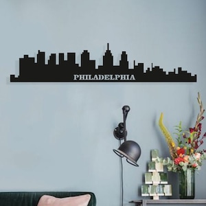 Philadelphia City Wood Wall Art, Geometric Philadelphia Silhouette Wall Decor Sign, 3D Wooden Philadelphia Landscape Wall Hanging
