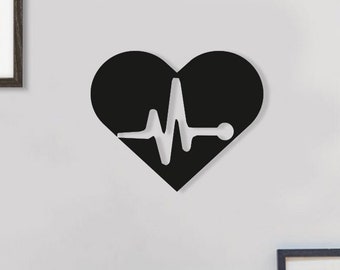 Heartbeat Wood Wall Art, Geometric EKG Wall Decor, 3D Wooden Healthy Heart Wall Hanging, Gift for Cardiologists and Health Workers