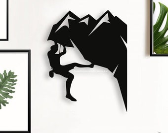 Rock Climber Wood Wall Art, Geometric Mountain Climber Wall Decor, 3D Minimalist Extreme Sports Adventurist Wooden Hanging