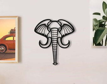 Elephant Wood Wall Art, Geometric Elephant Tusk Sign Figure Wall Decor, Wooden Mandala Elephant Shape Wall Hanging