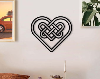 Heart Shaped Knots Wood Wall Art, Geometric Celtic Knots Wall Decor Figure, 3D Minimalist Wooden Romantic Wall Hanging